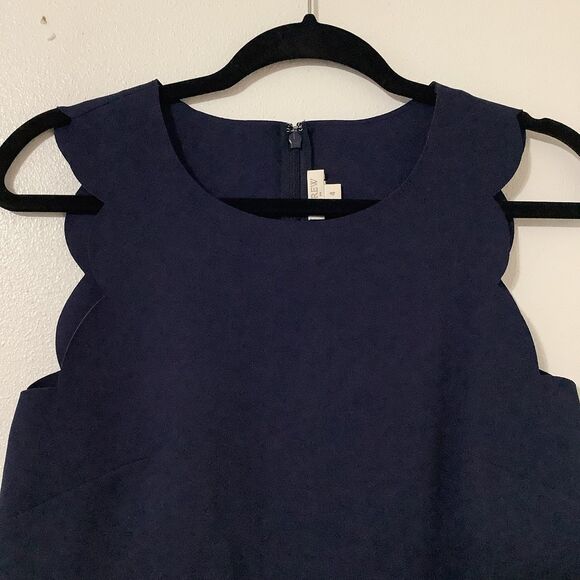 J. Crew Factory Scallop Hem Navy Summer Minimalist Casual Knee Length Dress Sz 4 - Picture 2 of 9